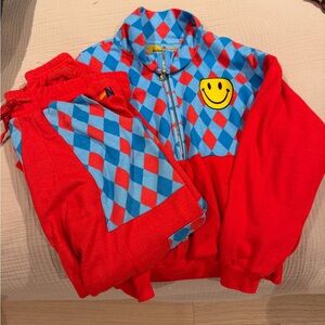 Aviator Nation Red and Blue Smiley Hoodie set